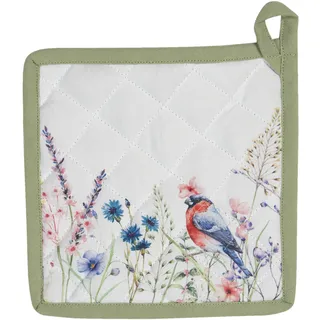 Ofenlappen Topflappen SO FLORAL beige/grün Vogel Baumwolle gefüttert Küche