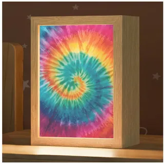 OnlyWow Nachttischlampe Lightbox Regenbogenfarben - Krawattenfärbung - - Mädchen, Dimmbar, Farbwechsel, LED, Warmweiß, Kaltweiß, Neutralweiß Einstellbar, Kinderzimmer, Babyzimmer, Dimmbar, mit Kabel, Nachtlampe, LED 15 cm x 8 cm x 20 cm