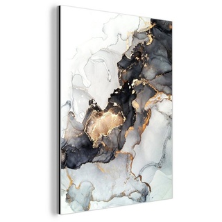 MuchoWow Metallbild Marmor - Schwarz - Weiß - Gold - Luxus - Abstrakt, (1 St), Alu-Dibond-Druck, Gemälde aus Metall, Aluminium deko bunt Rechteckig - 60 cm x 80 cm x 0.4 cm
