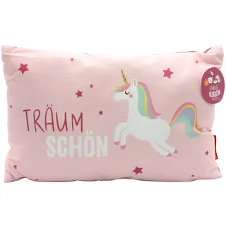 Dekohelden24 Kinder-Kuschel Kissen mit Einhorn/Aufschrift - Träum Schön - L/B/H ca. 40 x 13 x 23 cm, 100% Baumwolle