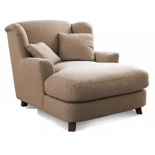Cavadore XXL-Sessel Assado / Großer Polstersessel mit Holzfüßen und großer Sitzfläche / Inkl. 2 Zierkissen / 109 x 104 x 145 / Flachgewebe Dunkelbeige