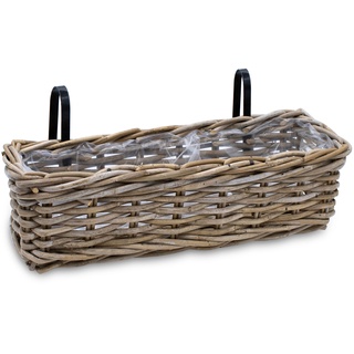 Rattan Balkon Blumen Kasten m. Halterung - 44 x 17 cm - Weide Garten Pflanz Topf