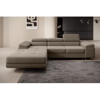 Goldstoff Ecksofa "ALVARO" mit Schlaffunktion und Bettkasten L-Form Couch, Stylisches Wohnlandschaft Sofa in L-Form mit Komfortfunktion 1 Teile, Moderne Eckcouch L-Form mit Relaxfunktion und Schlaffunktion braun