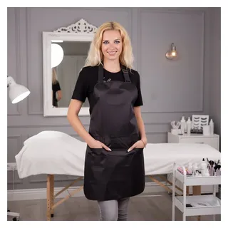 STM Company Kittelschürze Lida Schürze für Friseure, Kosmetikerinnen und Gastronomie, mit verstellbarem Nackenband, Taft-Polyester, universelle Passform schwarz