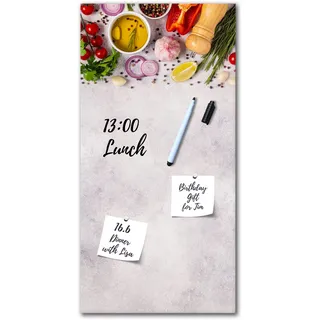 Memoboard Bright Kitchen 30 x 60 cm | Magnettafel aus Glas zum beschriften hochkant | Optimal geeignet für Küche & Esszimmer als funktionaler Eyecatcher in Betonoptik | Kräuter Gewürze