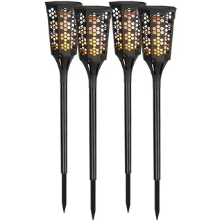 Lunartec Gartenfackel 4er Set Akku/Solar 78 cm spritzwassergeschützt Flammen-Effekt