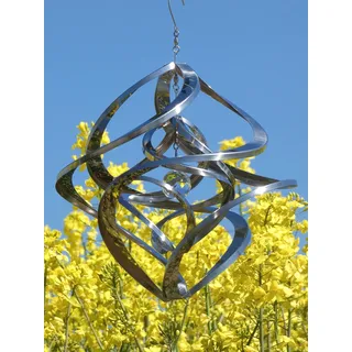 Pommerntraum ®| Edelstahlwindspiel Winddancer Gartenkunst Kristall Rostfrei | Windspiel Edelstahl Double-Twister Twister Unruhe Gartendekoration Hängewindspiel Hurrikan kinetisch (30 cm mit Kristall XL)