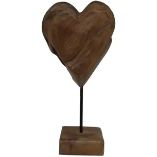 Beho Natürlich gut in Holz Herz auf Ständer Skulptur aus Teakholz ca. 20x12 cm Höhe 40 cm Deko Unikat Handarbeit 2692