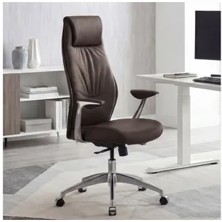 FineBuy Bürostuhl Echtleder Braun