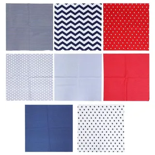 Zerodis Stoff mit Punkt-, Sternen- und Streifenmuster aus Weicher Baumwolle, 8 Stück à 50 X 50 Cm, Ideal Zum Basteln und Nähen von Kleinen Stofftaschen, Geldbörsen, Spielzeug und mehr.