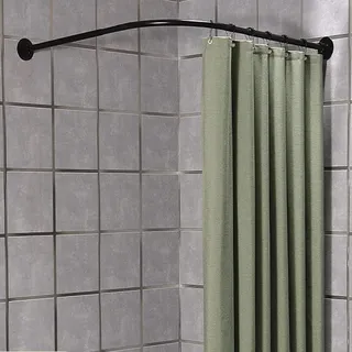 Duschvorhangstange ohne Bohren schwarz,duschvorhangstange l Form Edelstahl,ohne Deckenhalterung Erweiterbar Duschstange Ecke Rostfrei Badewanne Dusche(Size:C 90-130x90-130cm,Color:Schwarz)