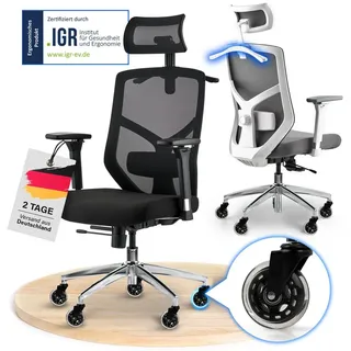 ELITESEATS Bürostuhl Ergonomisch [TESTSIEGER] Kratzerfreie Rollen Atmungsaktiv (Ergonomischer Schreibtischstuhl, Büro Stuhl 150 kg Belastbar), Gaming Stuhl, Computerstuhl, Drehstuhl, Chefsessel, Home Office schwarz