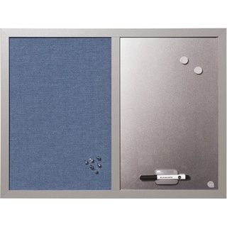 Bi-Office 600 x 450 mm Perle Rahmen Bluebell Combi Stoff/magnetische Pinnwand, silber Trocken abwischbar