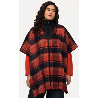 Ulla Popken Sommerjacke Poncho Karomuster Troyerkragen Oversized Halbarm braun|orange|rot 58-64