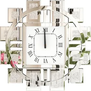 Große Wanduhr - Dekorative Quarzuhr - Kristall mit Crush-Diamant - Leises Uhrwerk - Modernes geometrisches Design 60 cm - Silber