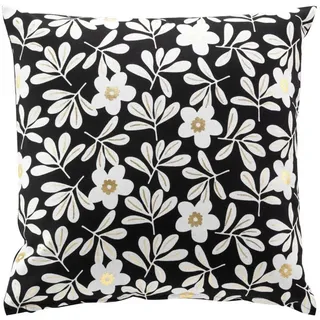 Macosa Home Dekokissen Kissen Baumwolle 45 x 45 cm vers. Blumenmuster Beige Schwarz, Quasten Baumwolle mit Reißverschluss inkl. Füllung beige|schwarz