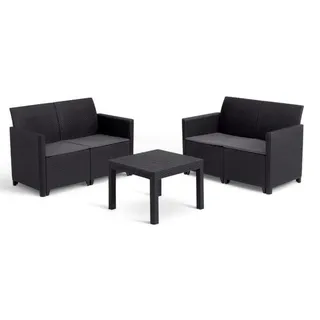 Keter MARIE Outdoor-Lounge-Set für 4 Personen, modular (2er-Sofas oder 3er + Sessel) mit Couchtisch, schwarz, Resin-Geflecht-Optik - Schwarz