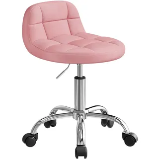 WOLTU Bürohocker mit Rollen, Schminktisch Stuhl, Samt, Rosa | Höhenverstellbar, Um 360 Grad drehbarer Sitz, Metallfußkreuz, Gepolsterte Sitzfläche, Hocker für Schlafzimmer Büro