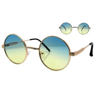 Vaccari-design Sonnenbrille (1x Runde Hippie Festival Brille mit Brillenbeutel) Nickelbrille in Gold mit Blau Gelb Verlaufsgetönten Gläsern blau|gelb