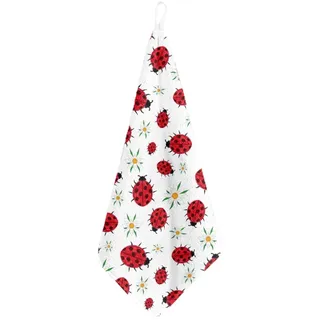 Kuiaobaty 4 Stück Handtuch Marienkäfer Blumendruck Geschirrtuch, Käfer Blumen Muster kleine hängende Hand trocken Handtuch, Multipack (2 Stück)