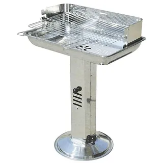 Edelstahl Standsäulengrill Gartengrill Holzkohlegrill Standgrill Barbecue Grill - Silber