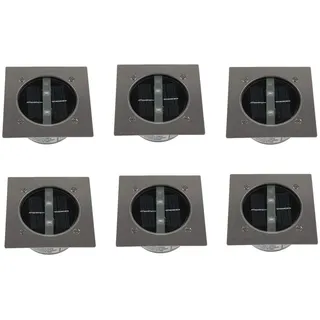 6er SET moderner Solar LED Bodeneinbaustrahler 4-eckig in Edelstahl / Glas für Außen