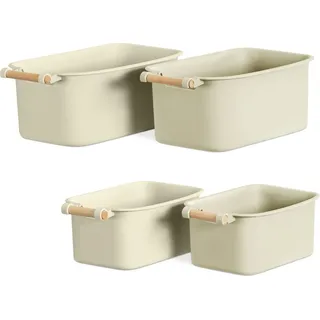 Navaris 4x Aufbewahrungsbox Aufbewahrungskiste mit Holzgriff - Box Organizer zur Aufbewahrung aus Kunststoff - Kiste Behälter für Badezimmer Küche