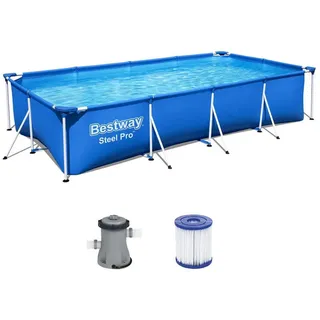 Bestway Framepool,, Blau, Kunststoff, 5,700 L, 7-Sitzer, Rechteckig, 29 W, 400x81x211 cm, Freizeit, Pools und Wasserspaß, Pools