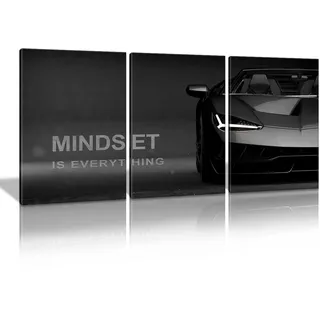 KAWAHONE Motivierendes Mindset Auto-Wandkunst, Erfolgsminindset is Everything Zitate Poster positive Bestätigung, Wanddekoration, inspirierendes Leinwandgemälde, Büro, Arbeitsplatz