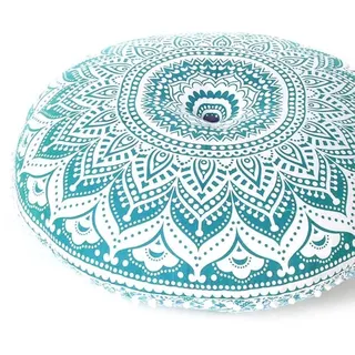 Eyes of India - 32 Zoll Bodenkissen, Meditation, Sitzkissen, Mandala, Tagesdecke, rund, voller Farben, dekorativ, Boho, Boho, Hund, indisch, Bezug – Grün #1, 80 cm, Durchmesser