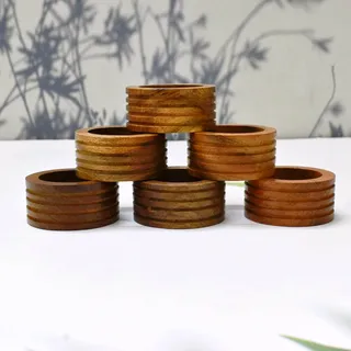 India House Handgefertigter Serviettenring aus Holz, geschnitzt, für den täglichen Gebrauch, dekorativ, 3,8 cm, 6 Stück, perfekt für Tischdekoration, Dinner-Party, Esstische, Tischdekoration