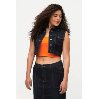 Ulla Popken Jeansweste Jeansweste kurz Slim Hemdkragen ärmellos recycelt grau 50