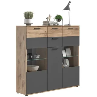 Newroom Highboard Stanley, Highboard Eiche Basalt Grau Industrial Sideboard Kommode Wohnzimmer grau