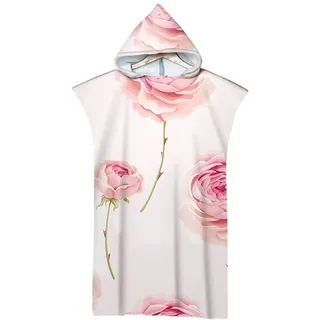 Lukery Badeponcho mit Kapuzen, Kinder Erwachsene Weich Mikrofaser Blumen Pflanzen Strandtuch Bademantel Handtuch Badehandtuch für Jungen Mädchen Schwimmen Strand Surfen (60x110cm,Rosen Blume)