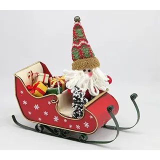 Weihnachtsmann im Schlitten mit Geschenken Figur Nikolaus Weihnachten Deko: Farbe: Rot