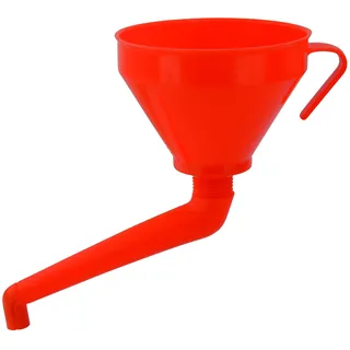 BLUREA Trichter rund mit Winkelauslauf & entfernbarem Messing-Sieb, 160mm Durchmesser/ 1,3 Liter Volumen, rot