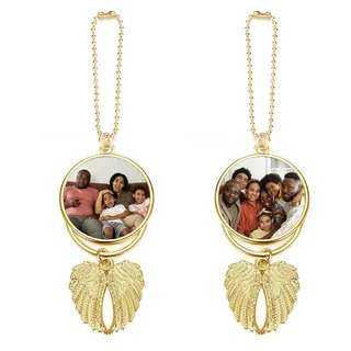 Zysta Personalized Fotogravur Spiegelanhänger Autospiegel Anhänger mit Gravur Engelsflügel Aufhänger für Auto Rückspiegel Dekoration Geschenk (Gold)