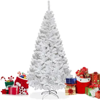 RELAX4LIFE 240 cm Künstlicher Weihnachtsbaum Weiß, Tannenbaum mit 1138 Zweigspitzen & Metallständer, Naturgetreu & Schnellaufbau, Christbaum PVC-Nadeln, Weihnachtsdeko für Zuhause, Büro, Geschäfte