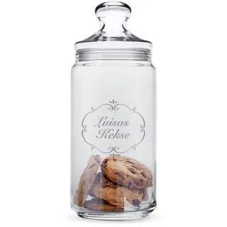 Casa Vivente Keksglas mit Gravur und Deckel, Vintage Romantisch, Personalisiert mit Namen, Keksdose, Vorratsglas, Geschenkidee zum Geburtstag, Weihnachtsgeschenke