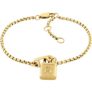 Armkette TOMMY HILFIGER "AMERICAN ICON", gold (gelbgoldfarben), Armbänder, Damen, 19cm, Edelstahl, Armkette, teilweise mit Emaille