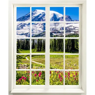 Wandtattoo - Fenster mit Aussicht "Berge und Wildblumen" 83 x 100 cm (BxH) - Wandaufkleber - Wandsticker