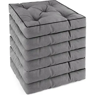 Aspero Sitzauflage 6 Stuhlkissen 45x45 cm Murcia, Gepolsterte Outdoor Auflage mit Steppung grau