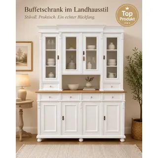 Wohnpalast Buffet Premium Küchenschrank Buffetschrank Landhaus Massivholz mit Türen und beige|schwarz