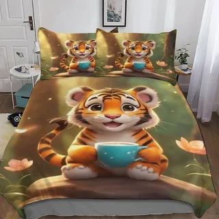 AAPZY Tiger Bettwäsche Set 2 teilig Superweiches Microfaser Bettbezug Mit Reißverschluss Und Kopfkissenbezug Deckenbezug Für Jungen Mädchen Bettbezüge Single (135x200cm)