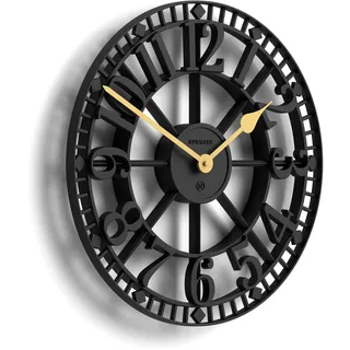 NEWGATE® Warehouse Wanduhr | Skelettuhr | 40cm | Schwarz mit messinghänden | Zeitgenössischer Vintage-Stil für küche, Wohnzimmer oder büro