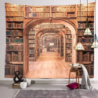 Sxakswol Wandteppich Groß Bibliothek Wandteppich 260x240 Wandbehang Retro-Bücherregal, Tapisserie 3D Wandtuch Aesthetic Wandteppiche für Wohnzimmer Schlafzimmer Wohnheim Wanddeko 6109b