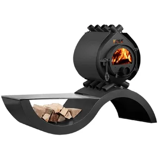 Kanuk Kaminofen Kanuk® Original 7 kW - Seitenverkleidung Pure - Untergestell Wave, 6,7 kW schwarz
