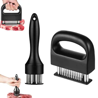 2 Stück Fleischzartmacher,Steaker,Schnitzelklopfer,Fleischklopfer Edelstahl,Meat Tenderizer,Edelstahl Rutschfestem Meat Tenderizer Mit 48 Klingen Und 21 Klingen Für Steak,Huhn,Schwein,Fisch,BBQ
