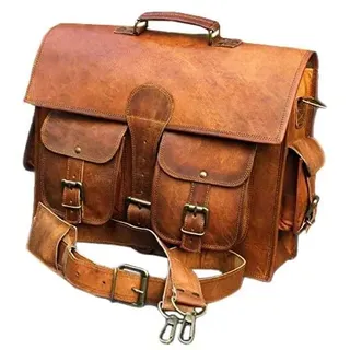 Vintage Couture 16-Zoll-Laptoptasche für Herren, echtes Leder, handgefertigt in Braun - 16" X 12" X 5" (L X H X W)