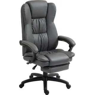 Vinsetto Bürostuhl Chefsessel Drehstuhl Anhebbar mit Fußstütze Kopfstütze Ergonomischer Stuhl Vibration Schreibtischstuhl mit Liegefunktion Massagefunktion Kunstleder Dunkelgrau 68,5x68,5x113-121cm   Aosom